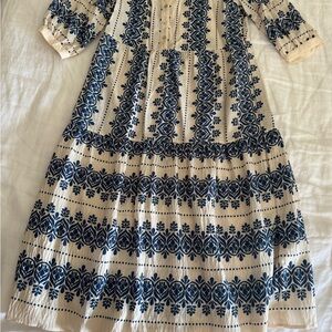 Fig and Flower Blue and Cream Patterned Dress